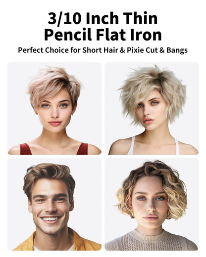 DSHOW Small Flat Iron for Short Hair – 3/10" Pencil Flat Iron, Mini Hair Straightener for Pixie Cuts & Bangs, LED Display, Adjustable Temperature, Auto Shut Off Avelisse