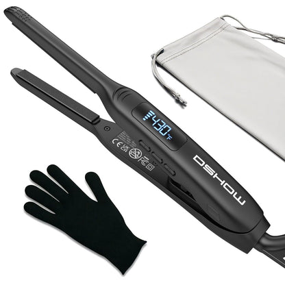 DSHOW Small Flat Iron for Short Hair – 3/10" Pencil Flat Iron, Mini Hair Straightener for Pixie Cuts & Bangs, LED Display, Adjustable Temperature, Auto Shut Off Avelisse