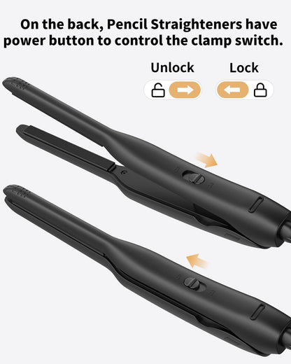 DSHOW Small Flat Iron for Short Hair – 3/10" Pencil Flat Iron, Mini Hair Straightener for Pixie Cuts & Bangs, LED Display, Adjustable Temperature, Auto Shut Off Avelisse