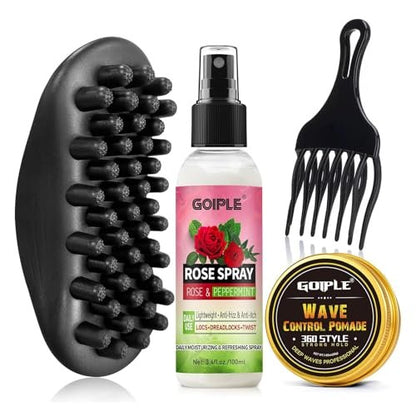 Wave Pomade Twist Sponge Brush & Twist Styler Comb for Black Men – Washable Afro Curl Sponge Racket for Barbers & Daily Use, Ideal for Curly, Coiled, 4C Hair – Includes Hair Pick Comb & Rose Water Spray Set Avelisse