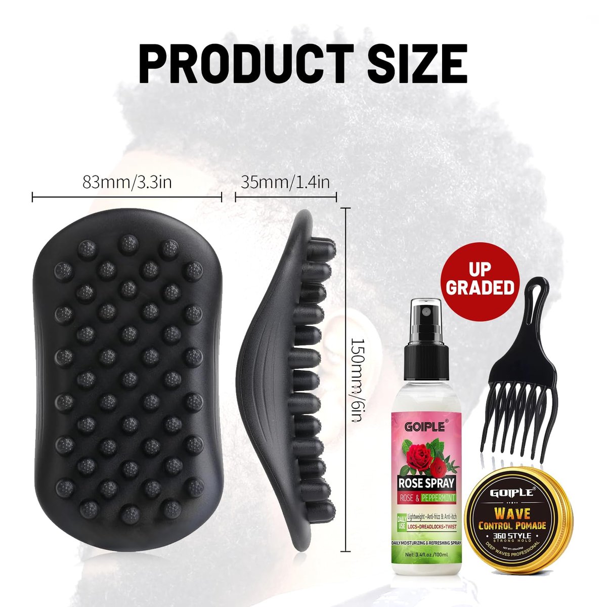 Wave Pomade Twist Sponge Brush & Twist Styler Comb for Black Men – Washable Afro Curl Sponge Racket for Barbers & Daily Use, Ideal for Curly, Coiled, 4C Hair – Includes Hair Pick Comb & Rose Water Spray Set Avelisse