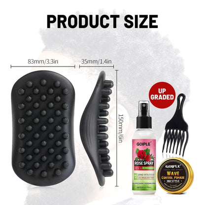 Wave Pomade Twist Sponge Brush & Twist Styler Comb for Black Men – Washable Afro Curl Sponge Racket for Barbers & Daily Use, Ideal for Curly, Coiled, 4C Hair – Includes Hair Pick Comb & Rose Water Spray Set Avelisse