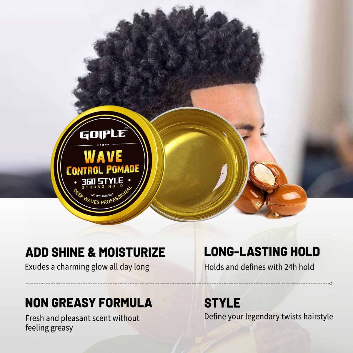 Wave Pomade Twist Sponge Brush & Twist Styler Comb for Black Men – Washable Afro Curl Sponge Racket for Barbers & Daily Use, Ideal for Curly, Coiled, 4C Hair – Includes Hair Pick Comb & Rose Water Spray Set Avelisse