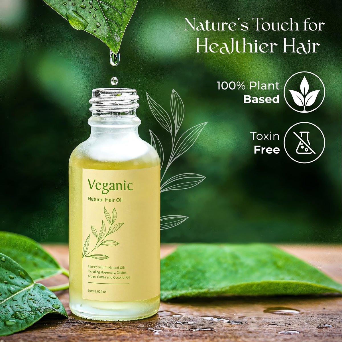 Veganic Natural Hair Growth Oil for Women - Infused with 10 Premium Botanic Oils & Organic Rosemary Oil for Hair Growth, Salon-Grade Volumizing & Nourishment, Non-GMO Verified, 30-Day Supply Avelisse
