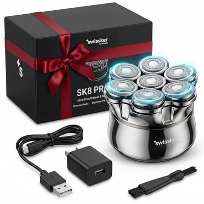 Swissker by Swissklip SK8 PRO X Magnetic Hair & Beard Shaver for Men - Rotary Head Shaver for Bald Men, USB C Charging Avelisse