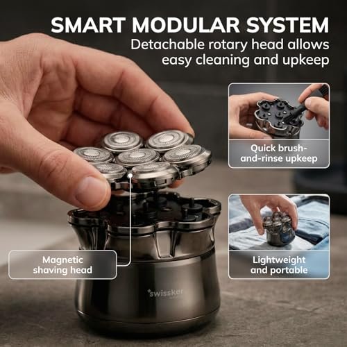 Swissker by Swissklip SK8 PRO X Magnetic Hair & Beard Shaver for Men - Rotary Head Shaver for Bald Men, USB C Charging Avelisse