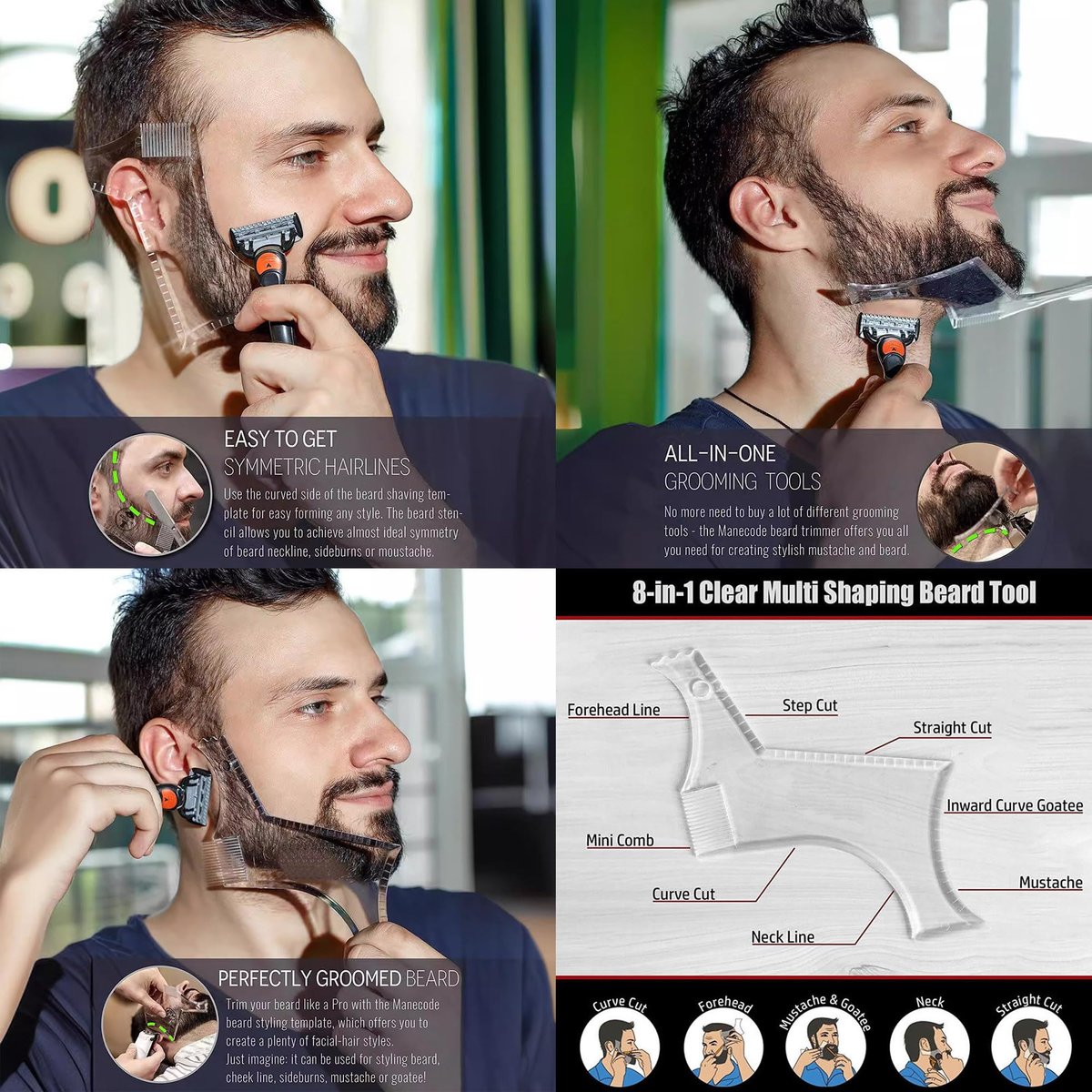 Beard Trimming Guide Tool - 3-Piece Neckline – Color: Black – Image 7