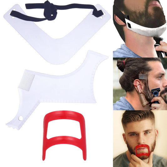 Beard Trimming Guide Tool - 3-Piece Neckline Shaping Template Set for Goatee, Mustache & Facial Hair Styling