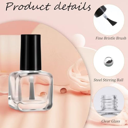 2 Pack Empty Nail Polish Bottles with Brush - 5ML Glass Rectangle Nail Polish Containers for DIY Nail Art, Samples, and Mixing (Black Cap) Avelisse