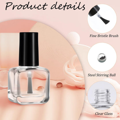 2 Pack Empty Nail Polish Bottles with Brush - 5ML Glass Rectangle Nail Polish Containers for DIY Nail Art, Samples, and Mixing (Black Cap) Avelisse