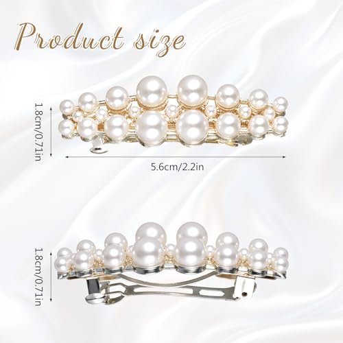 Shimmeroo 2Pcs Short Pearl Barrettes for Women - Classic Small Pearl Hair Clips, French Bridal Hair Pins for Party Wedding Fancy Barrettes (Gold, 2.2 Inch) - görsel 4