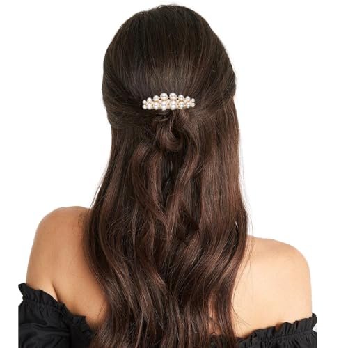 Shimmeroo 2Pcs Short Pearl Barrettes for Women - Classic Small Pearl Hair Clips, French Bridal Hair Pins for Party Wedding Fancy Barrettes (Gold, 2.2 Inch) - görsel 10