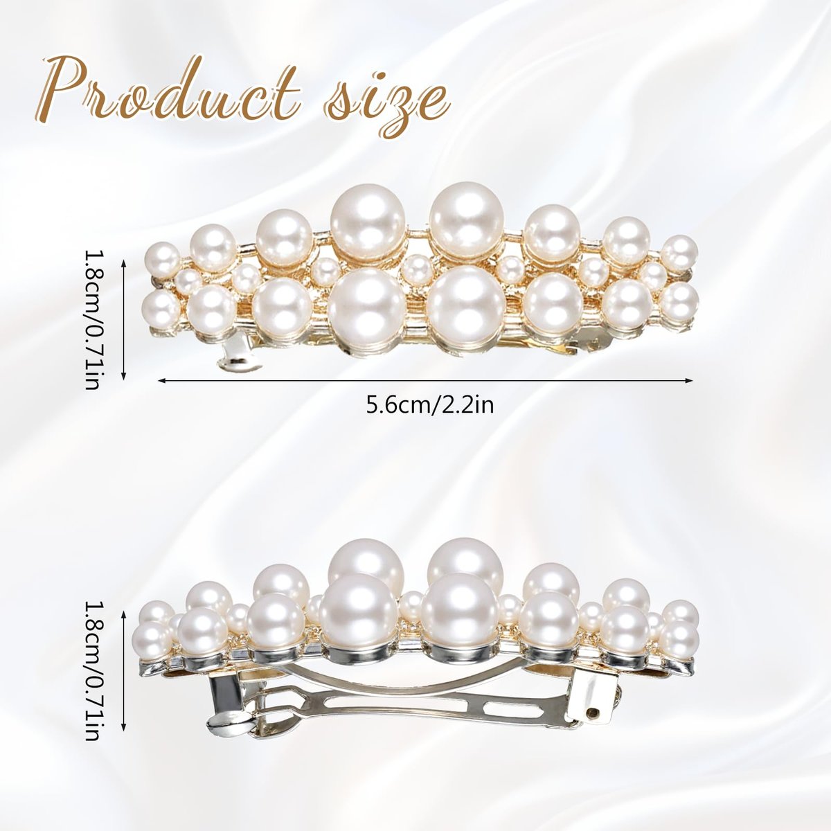 Shimmeroo 2Pcs Short Pearl Barrettes for Women - Classic Small Pearl Hair Clips, French Bridal Hair Pins for Party Wedding Fancy Barrettes (Gold, 2.2 Inch) - görsel 3