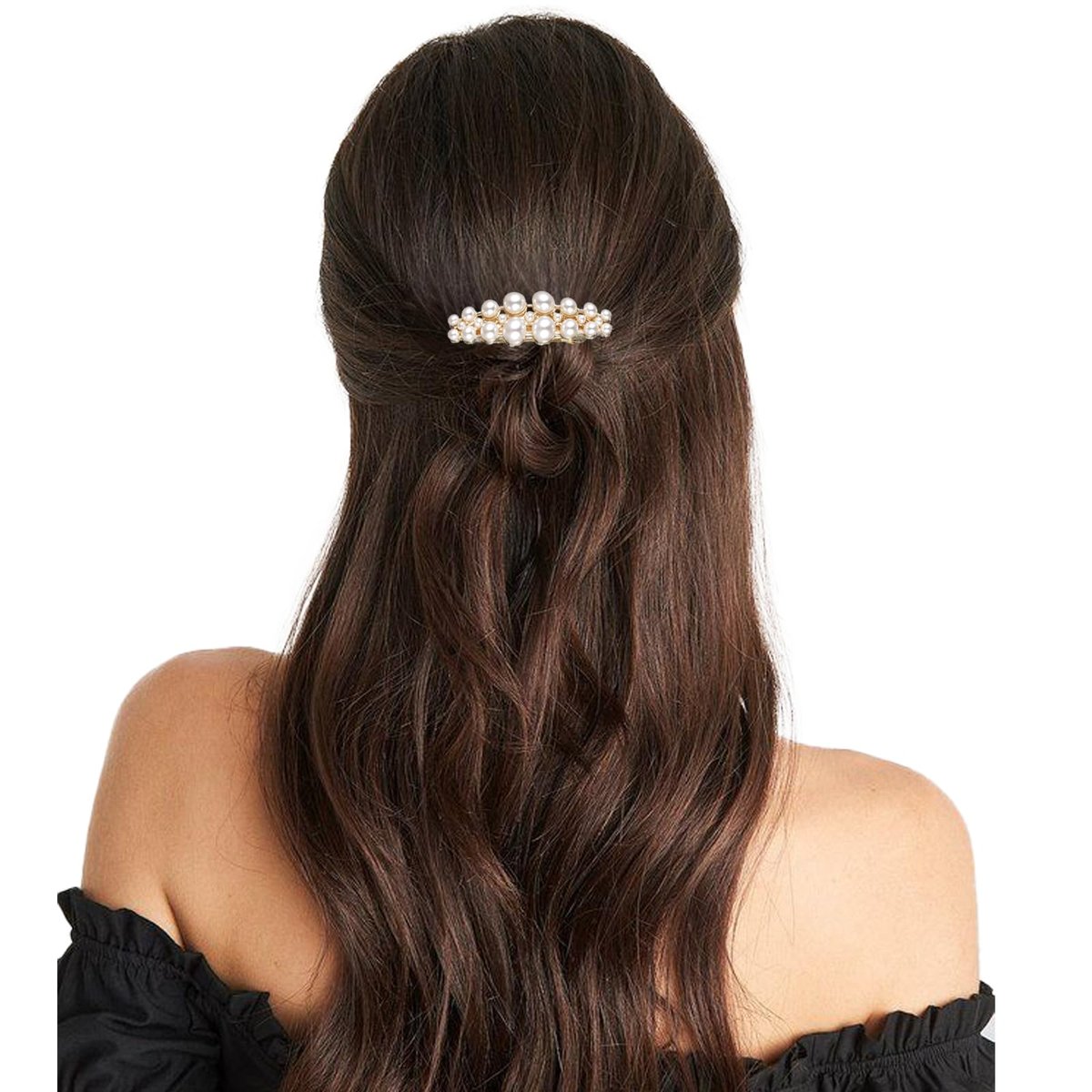 Shimmeroo 2Pcs Short Pearl Barrettes for Women - Classic Small Pearl Hair Clips, French Bridal Hair Pins for Party Wedding Fancy Barrettes (Gold, 2.2 Inch) - görsel 9