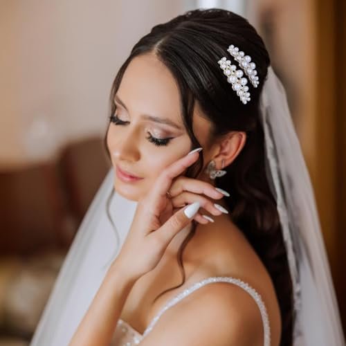 Shimmeroo 2Pcs Short Pearl Barrettes for Women - Classic Small Pearl Hair Clips, French Bridal Hair Pins for Party Wedding Fancy Barrettes (Gold, 2.2 Inch) - görsel 12