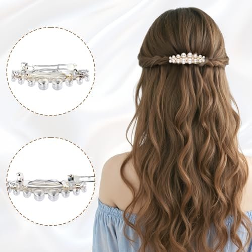 Shimmeroo 2Pcs Short Pearl Barrettes for Women - Classic Small Pearl Hair Clips, French Bridal Hair Pins for Party Wedding Fancy Barrettes (Gold, 2.2 Inch) - görsel 8