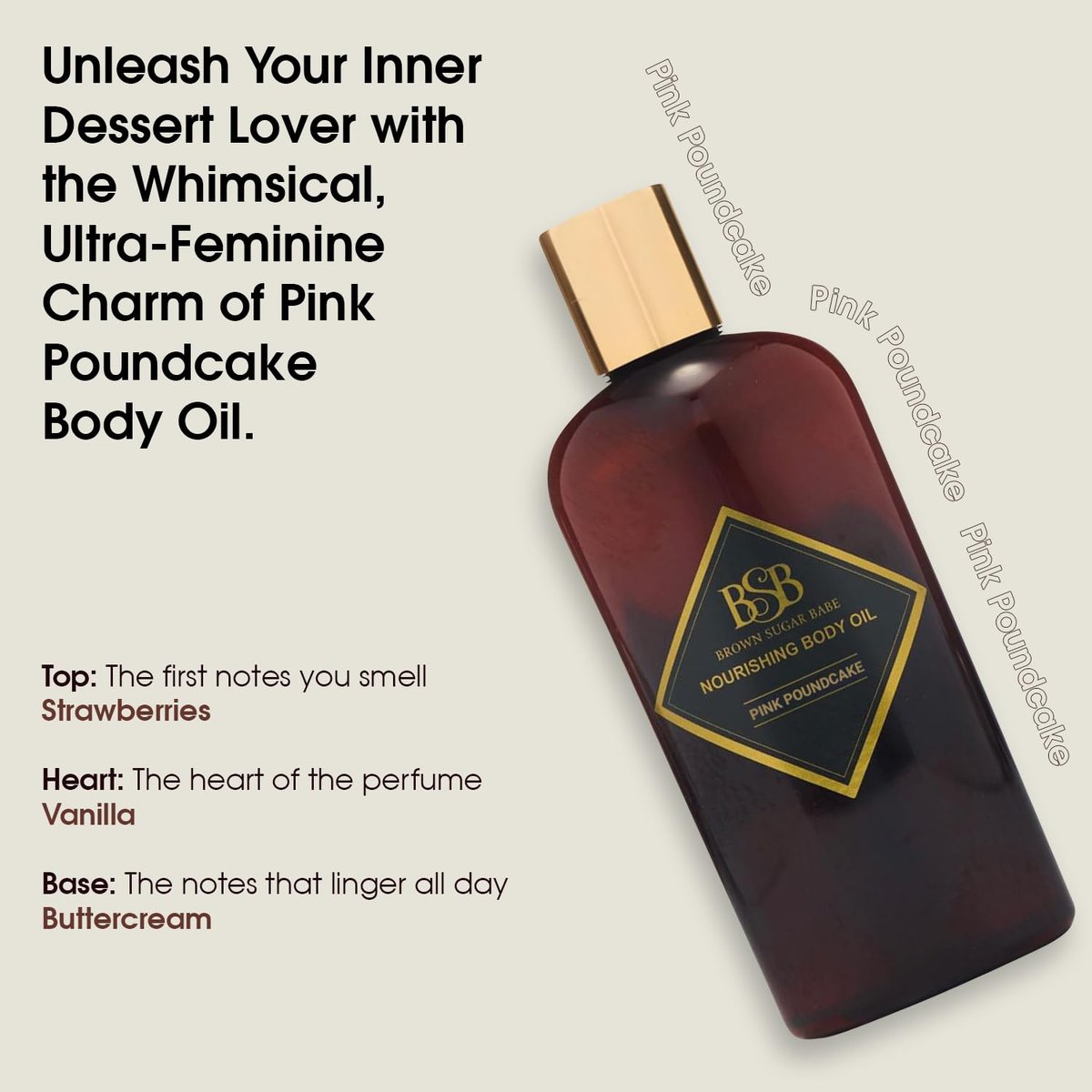 Brown Sugar Babe Pink Poundcake Body Oil - Nourishing Scented Oil for Women with Strawberry, Vanilla & Buttercream, Paraben-Free Perfume Body Oil, Made in USA Avelisse