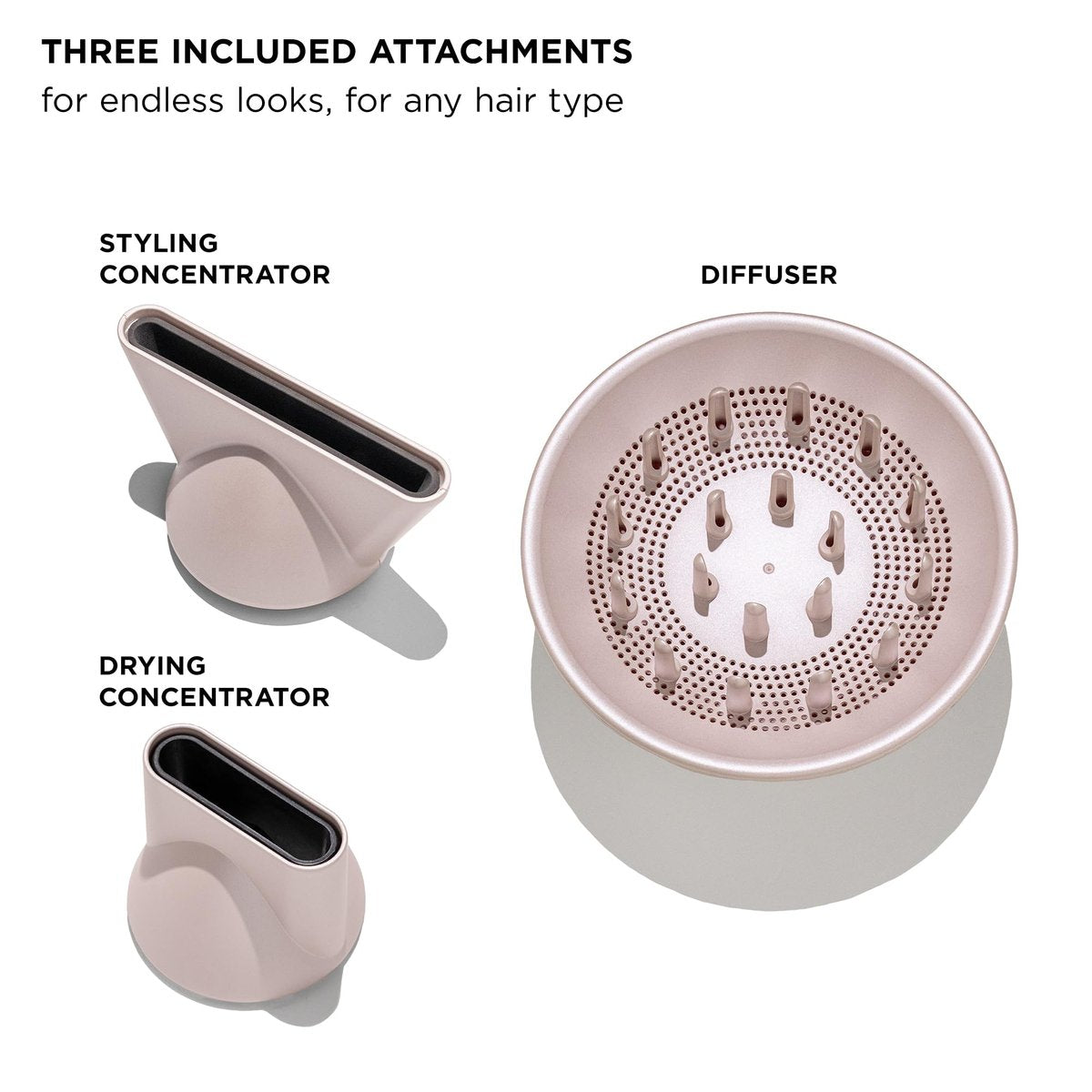 T3 LuxeDry High-Performance Hair Dryer Set with Drying Concentrator, Styling Concentrator & Diffuser Attachments – Fast, Powerful Drying & Styling for All Hair Types (Satin Blush) Avelisse