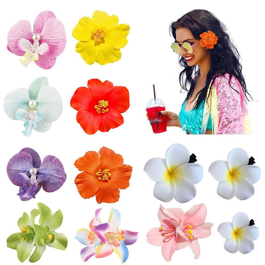 12 Pack Flower Clip for Women - Hawaiian Plumeria Hibiscus Orchid Hair Clips, Beach Hairpins, Boho Hair Accessories, Gifts for Women & Teen Girls Avelisse