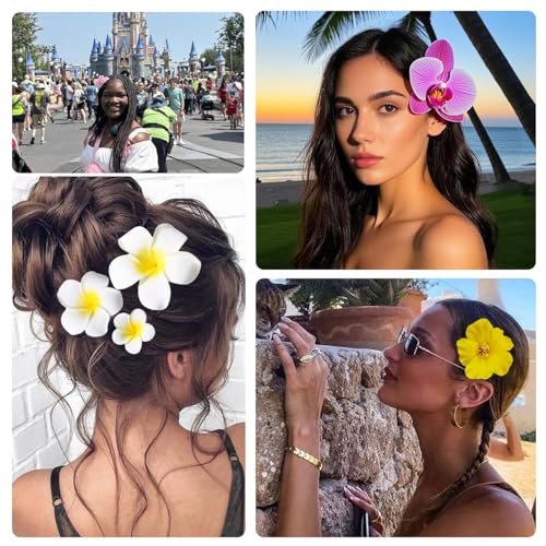 12 Pack Flower Clip for Women - Hawaiian Plumeria Hibiscus Orchid Hair Clips, Beach Hairpins, Boho Hair Accessories, Gifts for Women & Teen Girls Avelisse