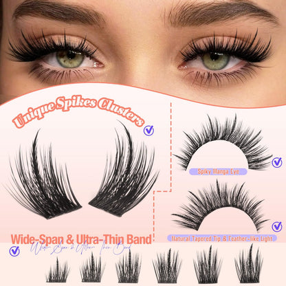 Spikes Lash Clusters Natural Eyelash Clusters Wispy Manga Lash Extension Unique Spiky Cluster Eyelash Extensions Anime Individuals Fairy Cluster Lashes 8-18mm 144Pcs DIY at Home