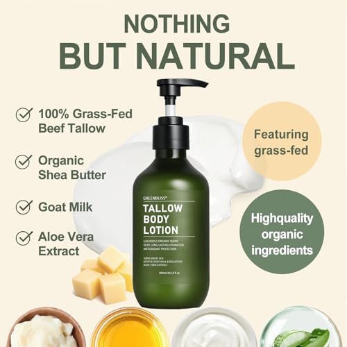 Grass-Fed Beef Tallow Body Lotion for Dry, Mature & Crepey Skin – Vanilla, 10.14 oz Avelisse