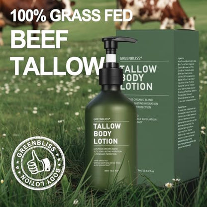 Grass-Fed Beef Tallow Body Lotion for Dry, Mature & Crepey Skin – Vanilla, 10.14 oz Avelisse