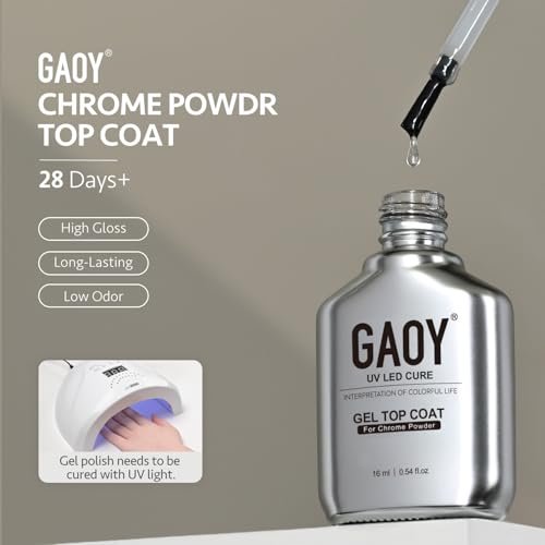 GAOY Gel Top Coat for Chrome Powder – Clear No Wipe UV Top Coat for Flawless Chrome Finish, 16ml - görsel 10