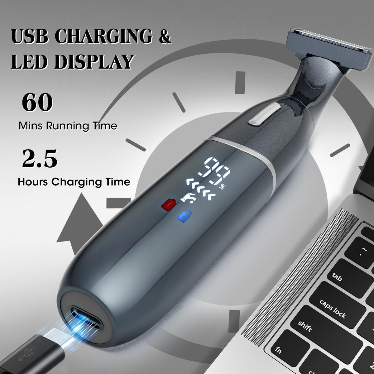 Dumite Ball Trimmer for Men - Waterproof Body & Pubic Hair Trimmer, LED Display, Groin Hair Shaver for Men & Women Avelisse