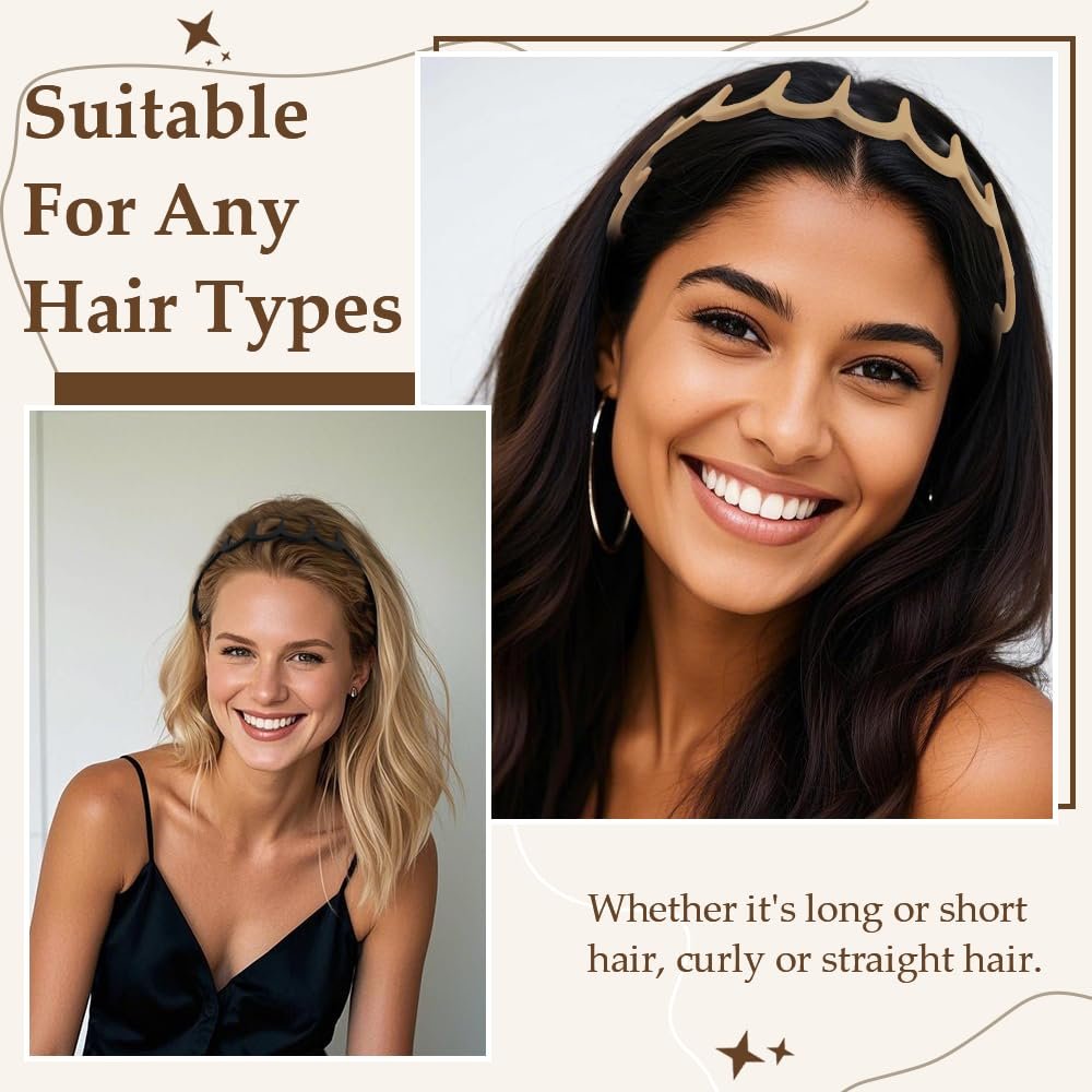 Aprince Zigzag Headbands 5-Pack - Neutral Matte Plastic Non-Slip Wavy Hairbands for Women & Men, U-Shape Reversible Retro 90s Comb Headband Avelisse