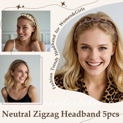 Aprince Zigzag Headbands 5-Pack - Neutral Matte Plastic Non-Slip Wavy Hairbands for Women & Men, U-Shape Reversible Retro 90s Comb Headband Avelisse