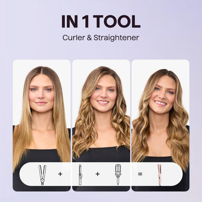 Wavytalk Airflow Styler Whirlwind Curl 2-in-1 Hair Straightener and Curler – Upgraded One Pass Curl Iron, Less Damage, Pink Avelisse