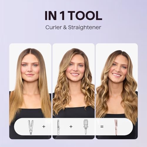 Wavytalk Airflow Styler Whirlwind Curl 2-in-1 Hair Straightener and Curler – Upgraded One Pass Curl Iron, Less Damage, Pink Avelisse