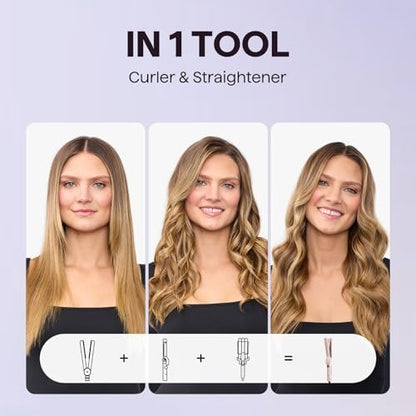 Wavytalk Airflow Styler Whirlwind Curl 2-in-1 Hair Straightener and Curler – Upgraded One Pass Curl Iron, Less Damage, Pink Avelisse