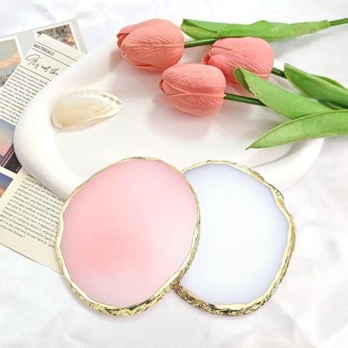 2Pcs Resin Nail Art Palette - White & Pink Gold Edge Nail Polish Holder Display Board for Nail Art Mixing - görsel 4