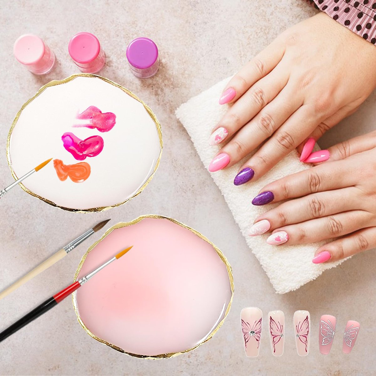 2Pcs Resin Nail Art Palette - White & Pink Gold Edge Nail Polish Holder Display Board for Nail Art Mixing - görsel 9