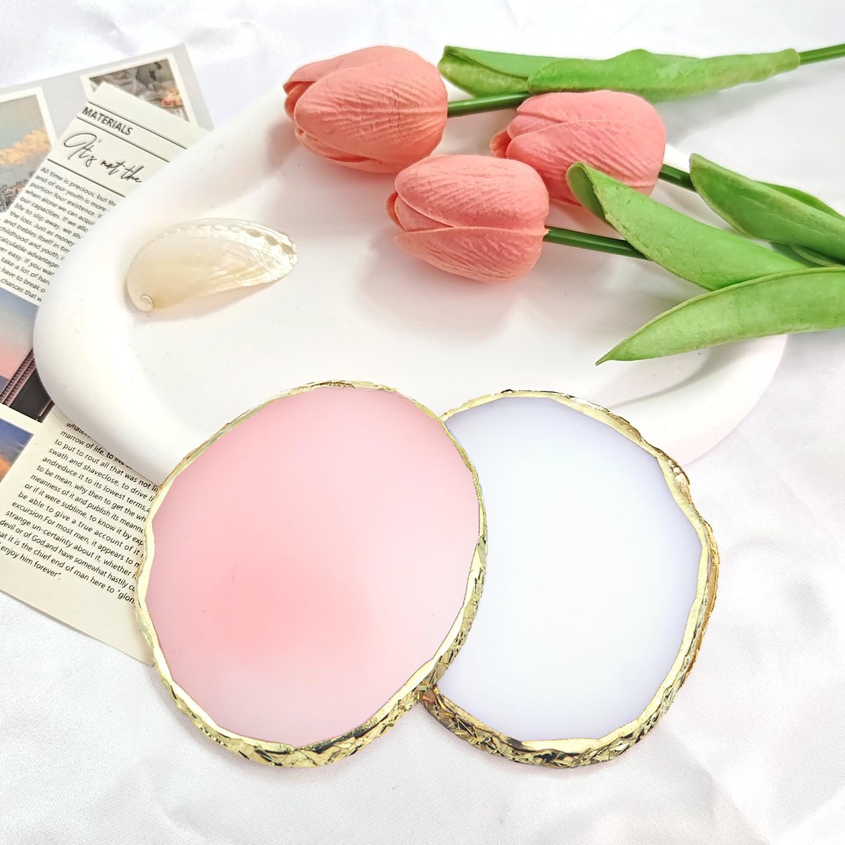 2Pcs Resin Nail Art Palette - White & Pink Gold Edge Nail Polish Holder Display Board for Nail Art Mixing - görsel 3
