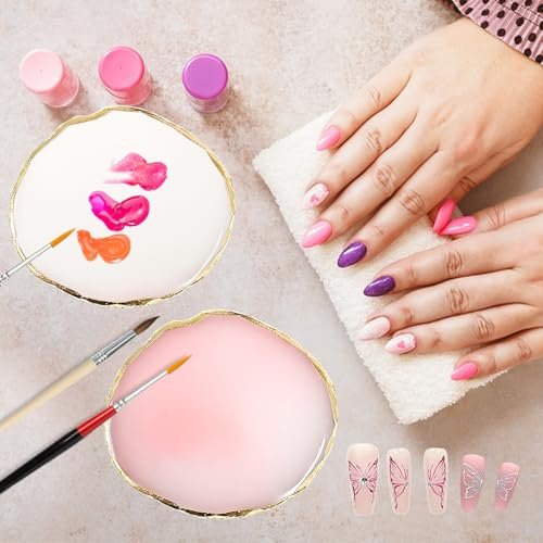 2Pcs Resin Nail Art Palette - White & Pink Gold Edge Nail Polish Holder Display Board for Nail Art Mixing - görsel 10