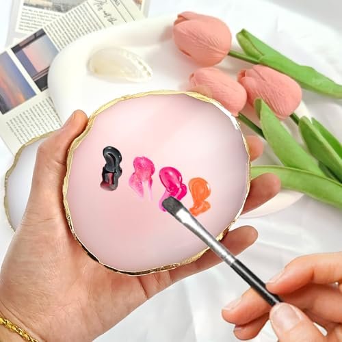 2Pcs Resin Nail Art Palette - White & Pink Gold Edge Nail Polish Holder Display Board for Nail Art Mixing - görsel 8