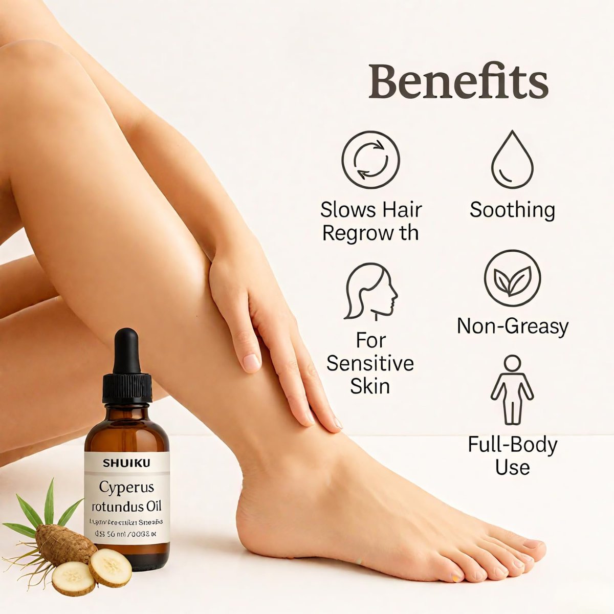 Cyperus Rotundus Oil for Hair Removal 2 PACKS – 100% Pure Natural Cyprus Oil – Organic Herbal Cypress Root Extract for Smooth Skin, Reducing Body Hair Growth, Ingrown Hair & Nourishment – 60ml - görsel 7