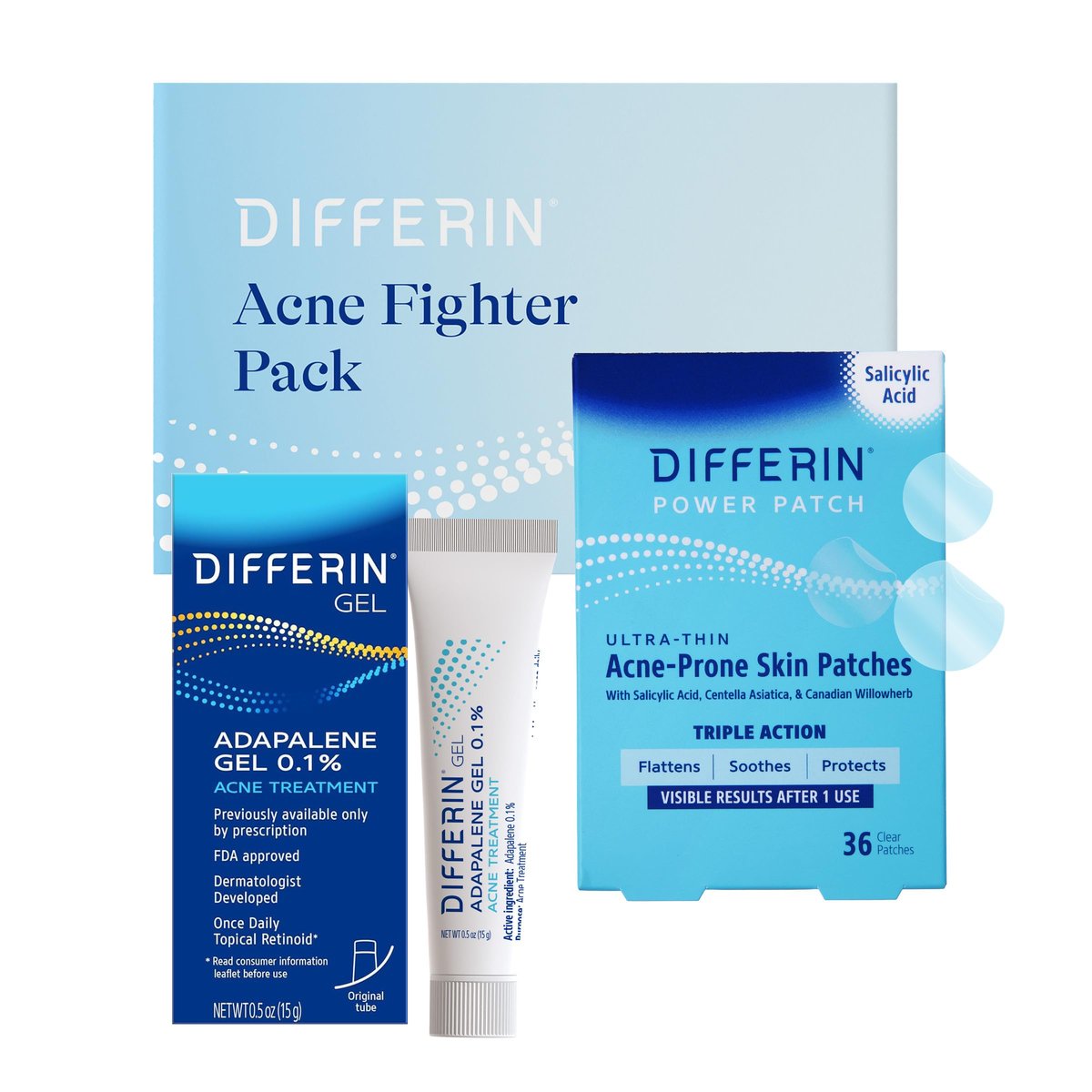 Differin Acne Fighter Pack: Retinoid Gel + Salicylic Acid Pimple Patches for Acne-Prone Skin Avelisse