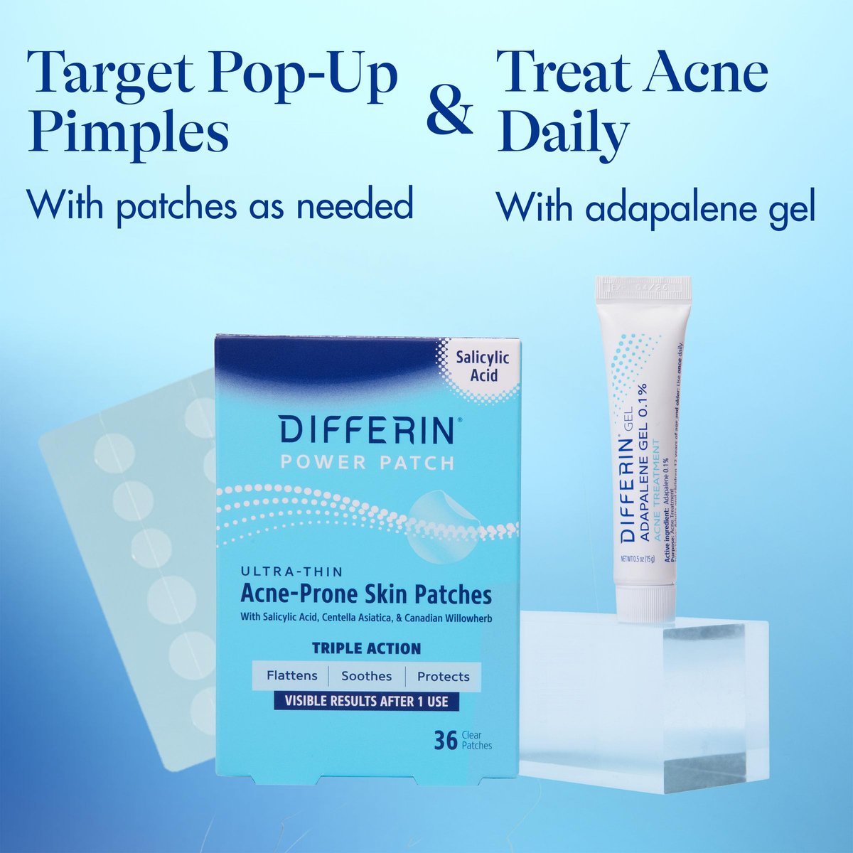 Differin Acne Fighter Pack: Retinoid Gel + Salicylic Acid Pimple Patches for Acne-Prone Skin Avelisse