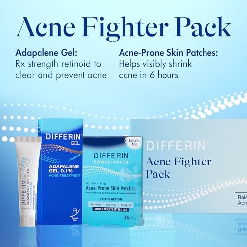 Differin Acne Fighter Pack: Retinoid Gel + Salicylic Acid Pimple Patches for Acne-Prone Skin Avelisse