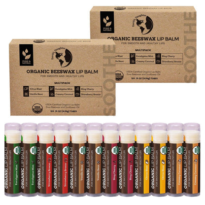 Earth's Daughter USDA Organic Lip Balm 12-Pack (2x 6-Packs) - Fruit Flavors, Beeswax, Coconut Oil, Vitamin E - Best Lip Repair Chapstick for Dry Cracked Lips - Moisturizing Lip Care Avelisse