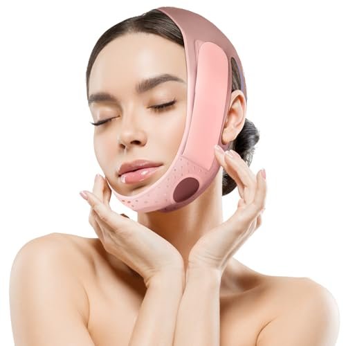 JUSRON V-Line Mask Chin Up Mask Face Strap – Soft Silicone Chin Strap for Jaw Exercising, 23-27 Inches, Wine Pink - görsel 2