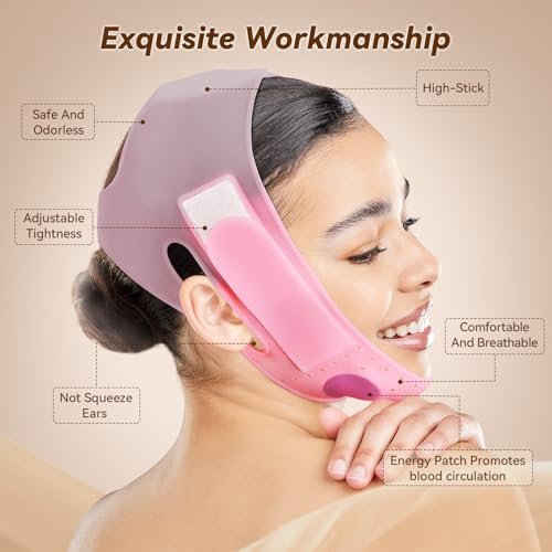 JUSRON V-Line Mask Chin Up Mask Face Strap – Soft Silicone Chin Strap for Jaw Exercising, 23-27 Inches, Wine Pink - görsel 6