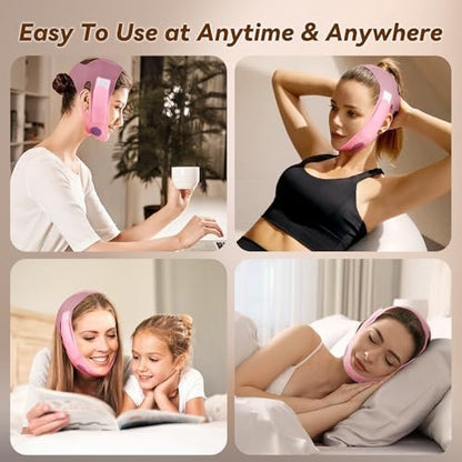 JUSRON V-Line Mask Chin Up Mask Face Strap – Soft Silicone Chin Strap for Jaw Exercising, 23-27 Inches, Wine Pink