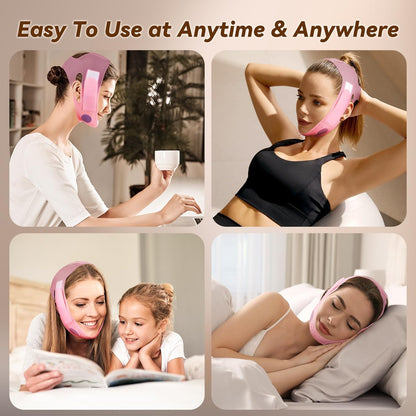 JUSRON V-Line Mask Chin Up Mask Face Strap – Soft Silicone Chin Strap for Jaw Exercising, 23-27 Inches, Wine Pink