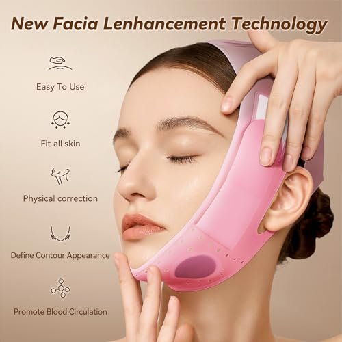 JUSRON V-Line Mask Chin Up Mask Face Strap – Soft Silicone Chin Strap for Jaw Exercising, 23-27 Inches, Wine Pink - görsel 4