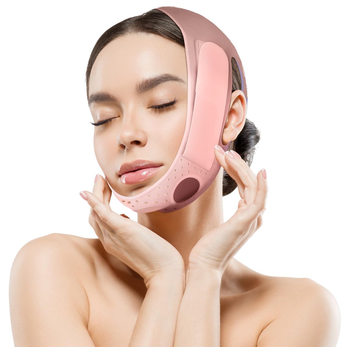 JUSRON V-Line Mask Chin Up Mask Face Strap – Soft Silicone Chin Strap for Jaw Exercising, 23-27 Inches, Wine Pink - görsel 1
